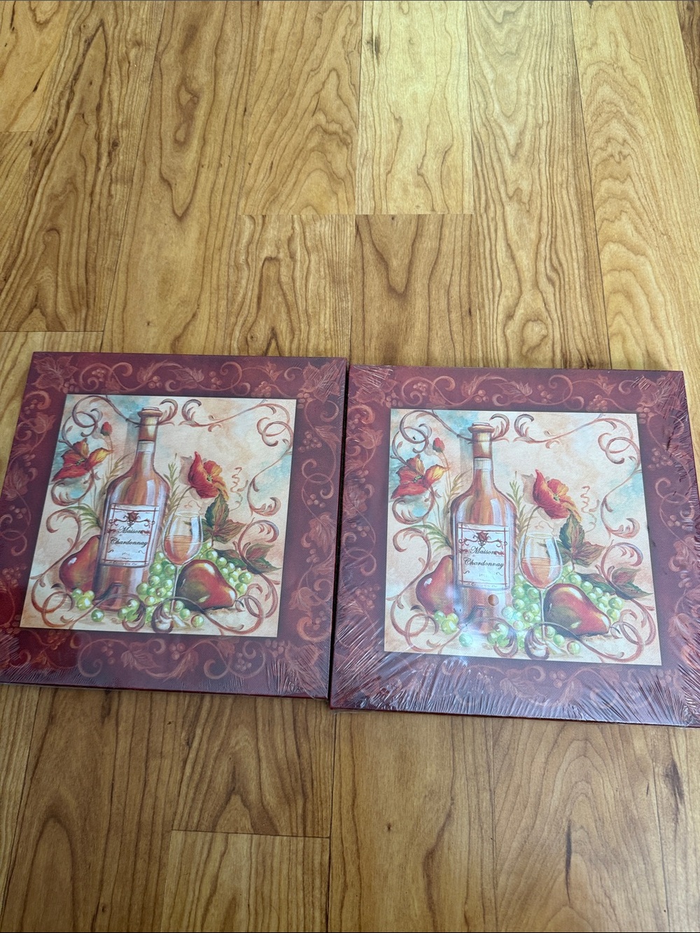 Set of 2 Wine & Fruit Wall Art Prints - Red, Green, Cream